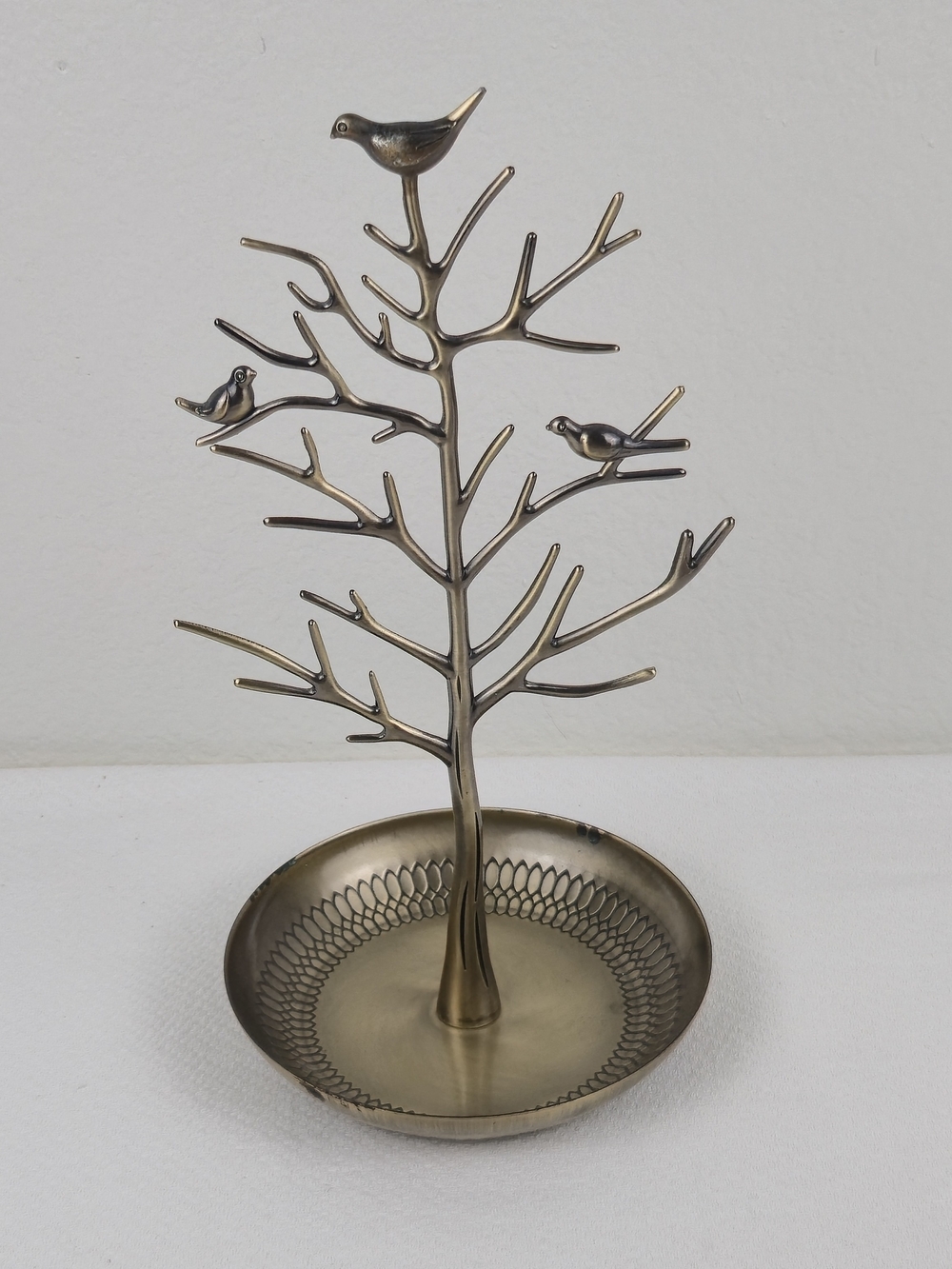 Gold Tone Metal Bird Tree Jewelry Holder Ring Dish & Organizer Stand